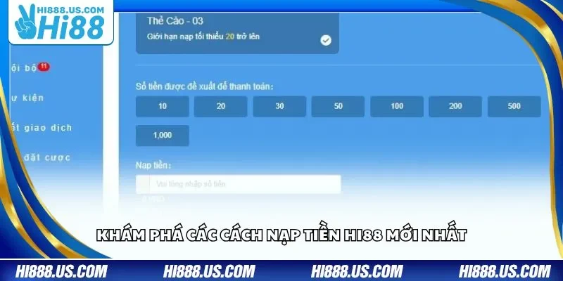 Khám phá các cách nạp tiền Hi88 mới nhất